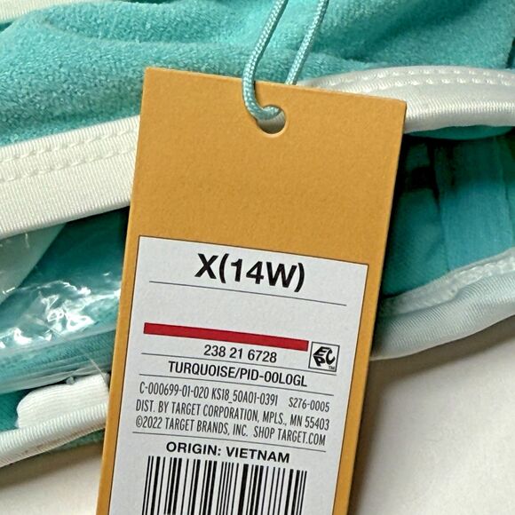 Kona Sol Turquoise Terry Textured Bandeau Binding Bikini Top Size X (14W) NEW! - Picture 8 of 12